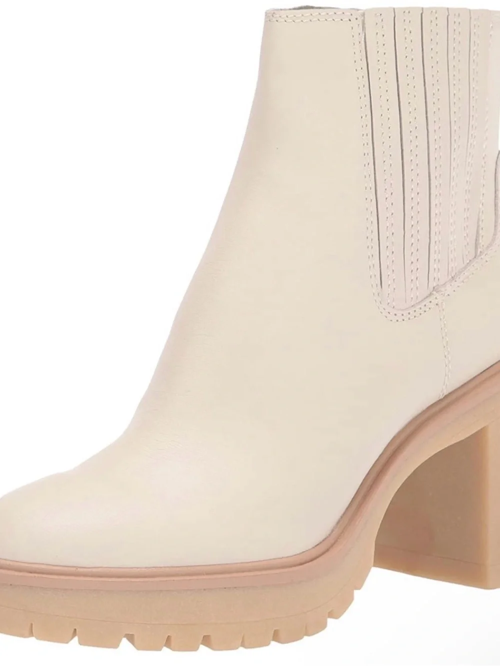 Dolce Vita Women's Cream Chunky Heel Lug Sole Chelsea Boots